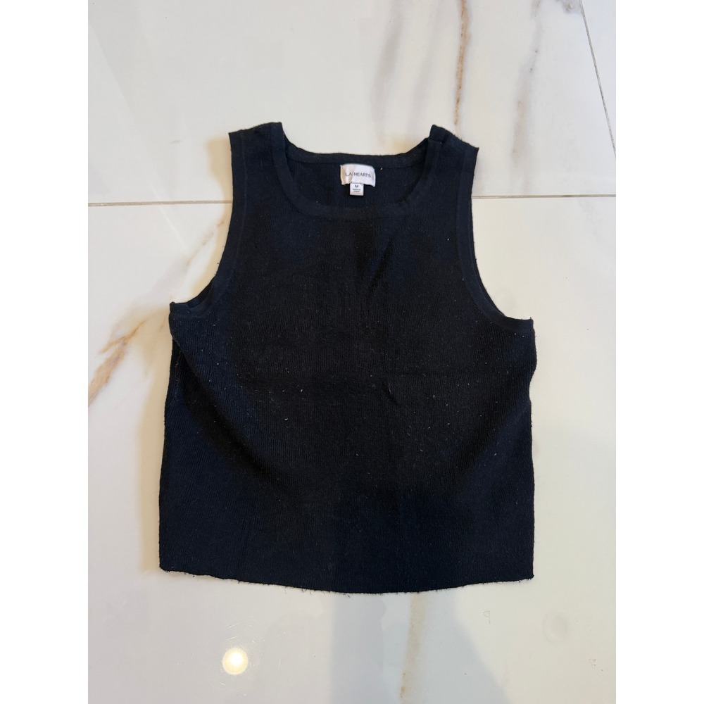 LA Hearts Black Ribbed Knit Sleeveless Tank Top Scoop Neck Cropped Size M